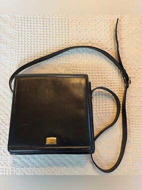 Vintage Bally Black Leather Crossbody Bag with Flap Closure and Adjustable Strap